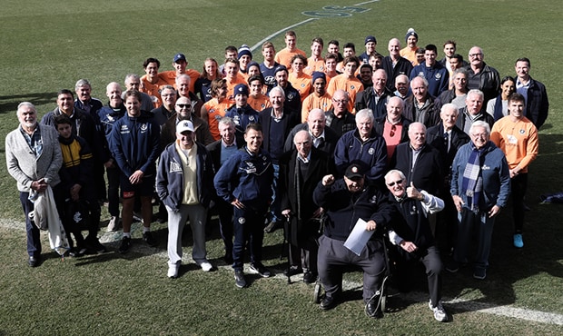 Some of Carlton's past and present players and officials come together at Ikon Park. (Photo: Jonathan Di Maggio) - Carlton,Carlton Blues,AFL,Ikon Park